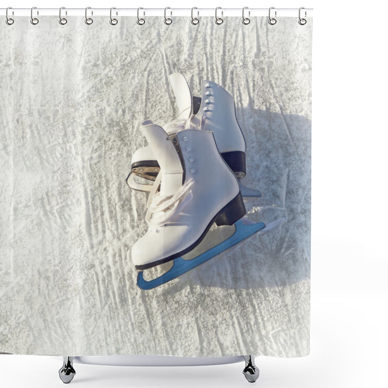 Personality  Women White Skates. Abstract Background On A Winter Sports Theme Shower Curtains