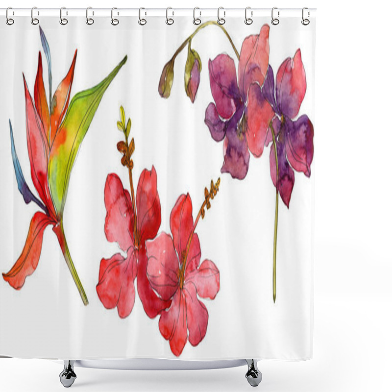 Personality  Flowers Isolated On White. Watercolor Background Illustration Set.  Shower Curtains