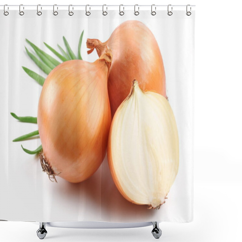 Personality  Fresh Bulbs Of Onion On A White Background Shower Curtains