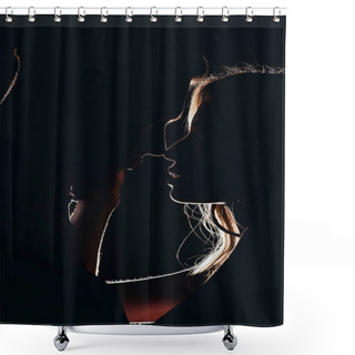 Personality  Silhouettes Of Young Tender Couple Going To Kiss In Dark Shower Curtains