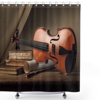 Personality  Old Violin With Music Sheet Rolls Shower Curtains