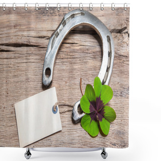 Personality  Horseshoe And Four Leaf Clover With Empty Tag Shower Curtains