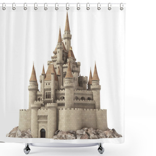 Personality  Old Fairytale Castle On The Hill Isolated On White. Shower Curtains