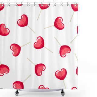 Personality  Valentine's Seamless Pattern With Red Heart Lollipops. Vector Illustration. Shower Curtains