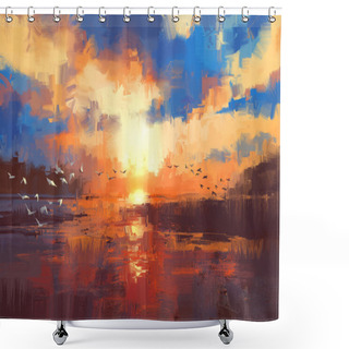 Personality  Sunset On The Lake,illustration Shower Curtains