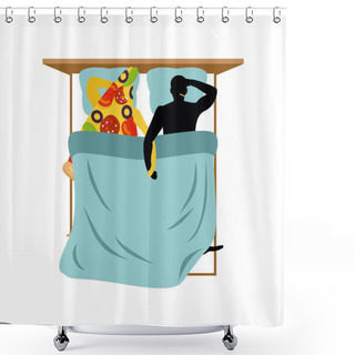 Personality  I Love Food. Piece Of Pizza And Man. Food Lovers In Bed Top View Shower Curtains