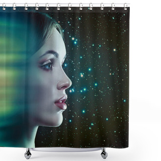 Personality  Female Portrait With Motion Design Shower Curtains