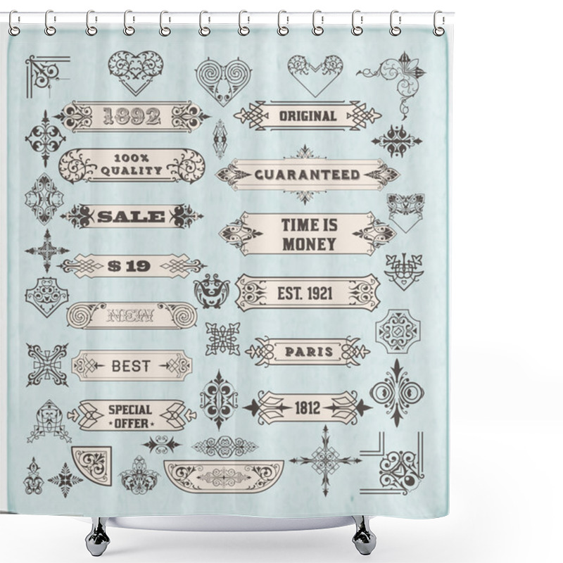 Personality  Set Of Calligraphic Design Elements: Labels, Banners, Baroque Fr Shower Curtains