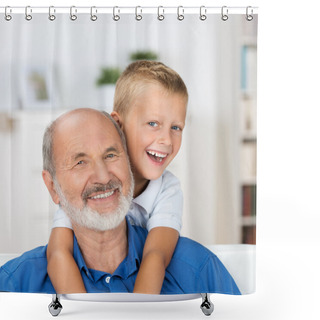 Personality  Laughing Grandfather With His Grandson Shower Curtains