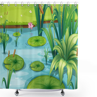 Personality  A Pond With Many Plants Shower Curtains