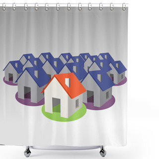 Personality  Houses Icon Collection. Vector Shower Curtains