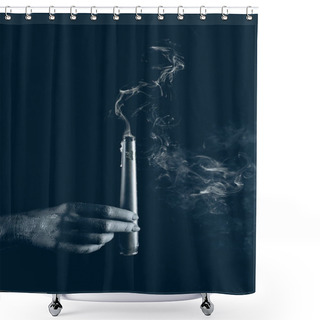 Personality  Cropped View Of Black Hand With Smoky Candle, Isolated On Black Shower Curtains