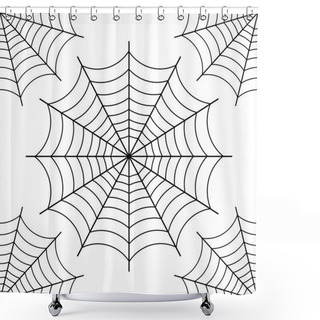 Personality  Halloween Spider We,  Black Contour On White Background. Vector Illustration. Seamless Background. Shower Curtains