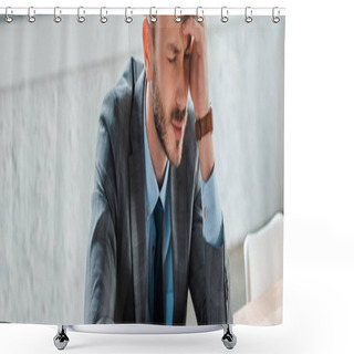 Personality  Panoramic Shot Of Upset Man In Formal Wear  Shower Curtains