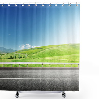 Personality  Asphalt Road And Perfect Green Field Shower Curtains