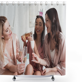 Personality  African American Bride Pouring Champagne In Glasses With Friends At Bachelorette Party Shower Curtains