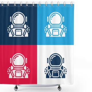 Personality  Astronaut Blue And Red Four Color Minimal Icon Set Shower Curtains