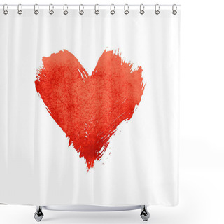 Personality  Red Vivid Watercolor Painted Heart With Brushstroke Grunge Shape And Paintbrush Texture Isolated On White Background Shower Curtains
