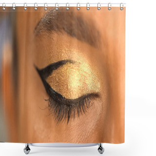 Personality  Partial View Of African American Woman With Closed Eye And Golden Eye Shadow Shower Curtains