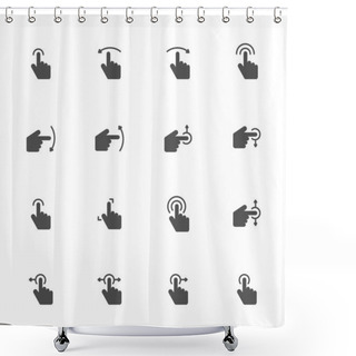 Personality  Touch Pad Gestures, Touch Screen Flat Icons In Gray. Set Of 16 Pieces. Shower Curtains