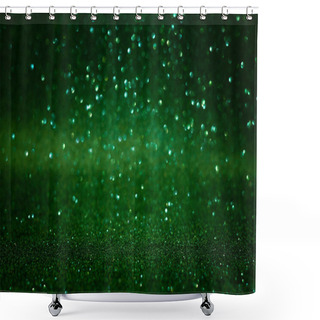Personality  Green Abstract Glittering Background. Defocused Lights. Christmas Greeting Card. Christmas Or New Year Celebration Concept. Copy Space. Soft Focus Shower Curtains