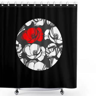 Personality  Poppy Nature Flower Vector Plant Pattern Drawing Illustration Design Shower Curtains