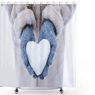 Personality  Cropped Shot Of Person Holding Heart Symbol Made From Snow Shower Curtains