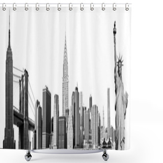 Personality  New York City Landmarks, USA. Isolated On White. Shower Curtains