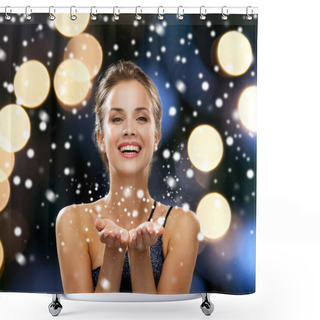 Personality  Laughing Woman In Evening Dress Holding Something Shower Curtains