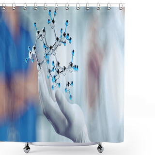 Personality  Scientist Doctor Hand Holds Virtual Molecular Structure In The L Shower Curtains