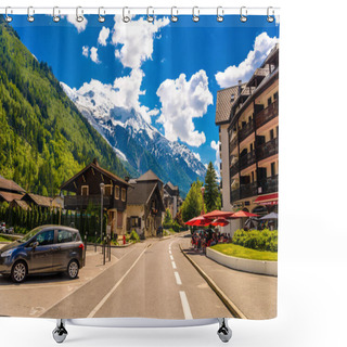 Personality  Road In Village Chamonix, Mont Blanc, Haute-Savoie, Alps, France Shower Curtains