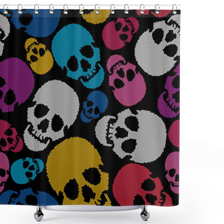 Personality  Colorful Skulls On Black Background - Seamless Pattern Shower Curtains