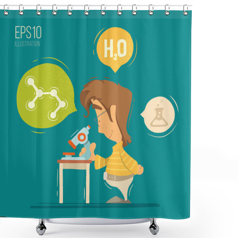 Personality  Kid With Microscope Shower Curtains