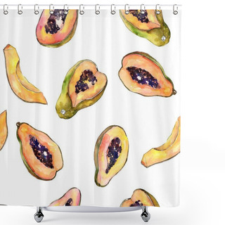 Personality  Exotic Tropical Healthy Food In A Watercolor Style. Seamless Background Pattern. Full Name Of The Fruit: Papaya. Aquarelle Wilfruit For Background, Texture, Wrapper Pattern Or Menu. Shower Curtains