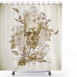 Personality  Skull With Roses Day Of The Dead Shower Curtains