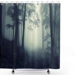 Personality  Path Trough A Dark Mysterious Forest With Fog Shower Curtains