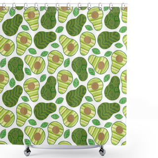 Personality  Seamless Avocado Pattern, Avocado Slices, Leaves On White Backgr Shower Curtains