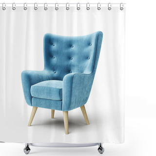 Personality  Blue Armchair Isolated On A White Background. 3d Illustration Shower Curtains