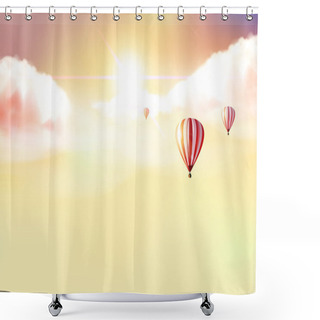 Personality  Fantasy Vector Background, Sunset And Hot Air Ballons On Cloudy Sky. Shower Curtains