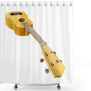 Personality  Side Angle View Of An Isolated Yellow Soprano Ukulele, Headstock Close Up Shower Curtains