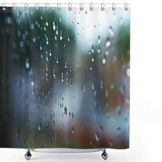 Personality  Wet Window With Rain Drops And A Cloudy Stormy Sky Outside Shower Curtains