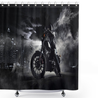 Personality  High Power Motorcycle Chopper With Man Rider At Night Shower Curtains