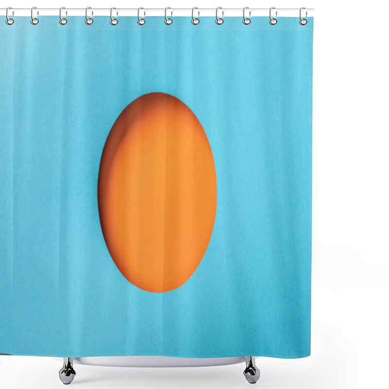 Personality  Creative Background With Blue Paper And Round Orange Hole Shower Curtains