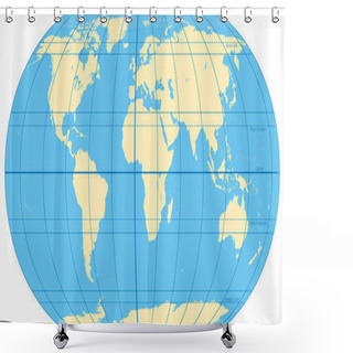 Personality  World Map With Most Important Circles Of Latitudes And Longitudes, Showing Equator, Greenwich Meridian, Arctic And Antarctic Circle, Tropic Of Cancer And Capricorn. English. Illustration. Vector. Shower Curtains