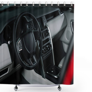 Personality  Black Steering Wheel With Buttons In Automobile  Shower Curtains