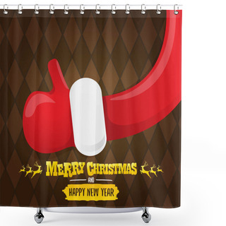Personality  Vector Vintage Funky Cartoon Santa Claus Like Hand Icon On Brown Background. Thumbs Up Santa Hand Symbol. Vector Merry Christmas Greeting Card, Flyer, Banner Or Party Poster Background Shower Curtains