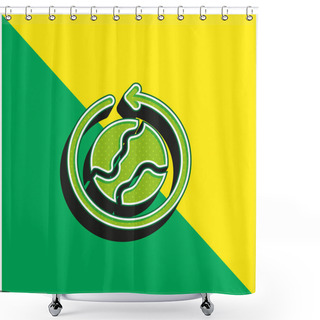 Personality  Around The World Green And Yellow Modern 3d Vector Icon Logo Shower Curtains