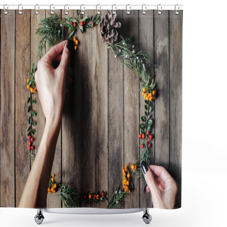 Personality  Woman Making Wreath Of Greenery Shower Curtains