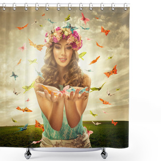 Personality  Woman Surrounded By Many Butterflies Shower Curtains