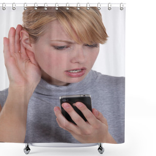Personality  Woman Trying To Hear A Person On The Phone Shower Curtains